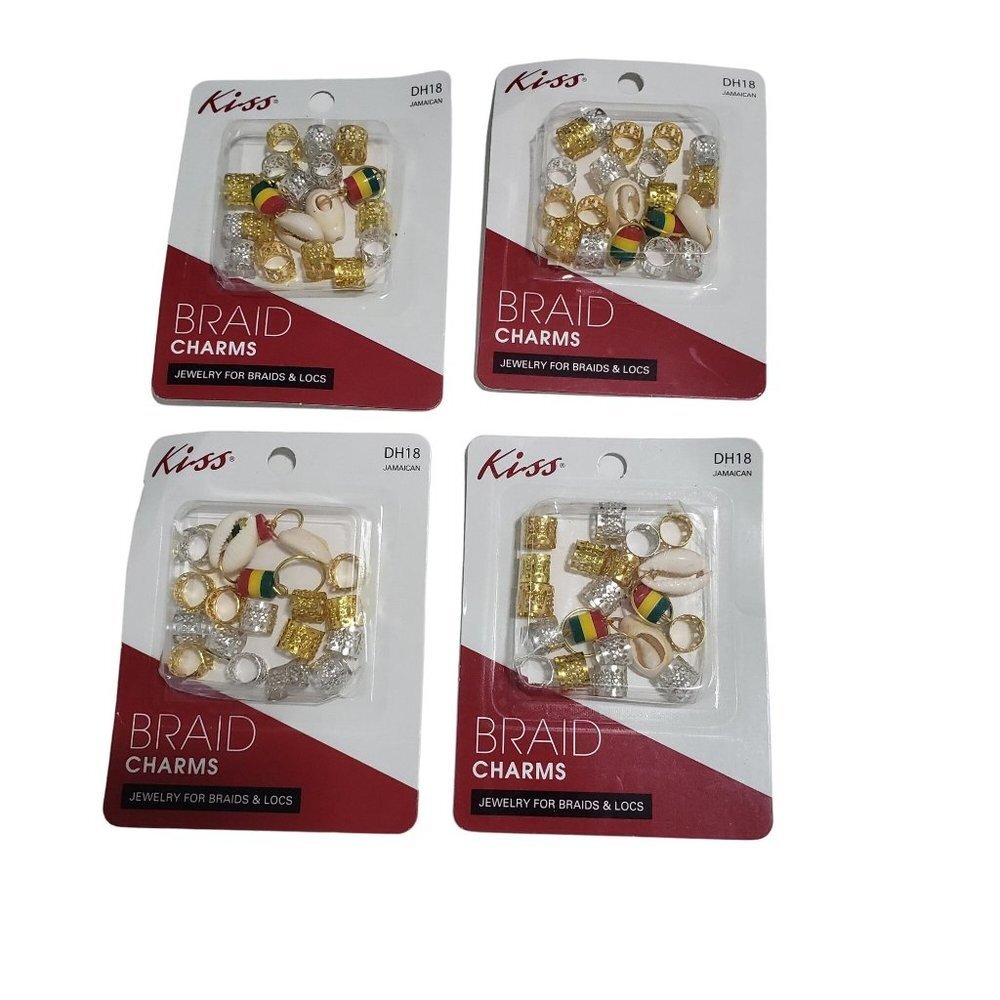 New 4 Packs KISS Perfect Braid Charm, Gold, Silver and Jamaican Accent, 18-pc. S